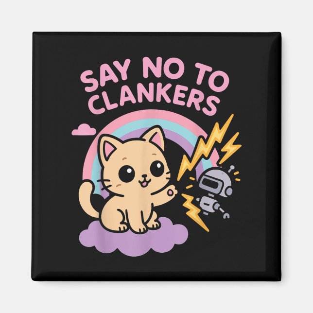 Say No To Clankers Anti Ai Robots Cute Kitten Rain Magnet (Front)