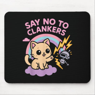 Say No To Clankers Anti Ai Robots Cute Kitten Rain Mouse Mat
