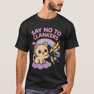 Say No To Clankers Anti Ai Robots Cute Kitten Rain T-Shirt