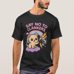 Say No to Clankers Anti AI Robots Cute Kitten Rain T-Shirt