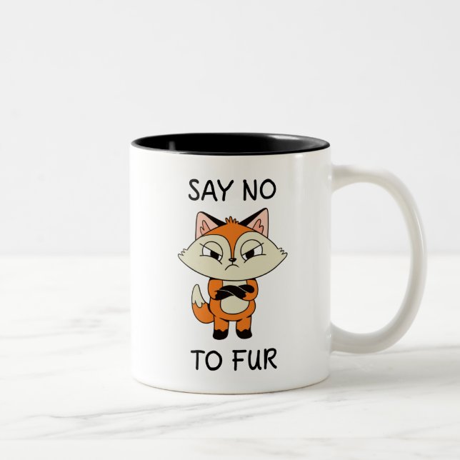 Say no to Fur - Sad Fox Two-Tone Coffee Mug (Right)