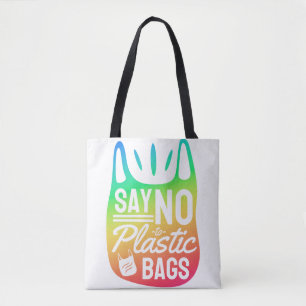 'Say No to Plastic Bags', Earth Day, Rainbow Tote  Bag