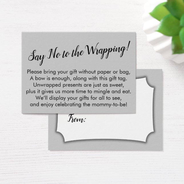 Say No to Wrapping Baby Shower Grey Gift Card (Desk)