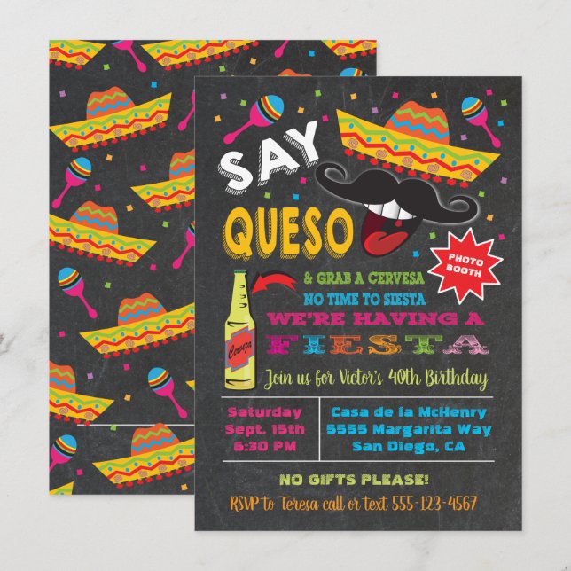 Say Queso Mexican Fiesta Party Invitation (Front/Back)