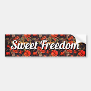 Say Sweet Freedom with Antique Red Flowers Art Bumper Sticker