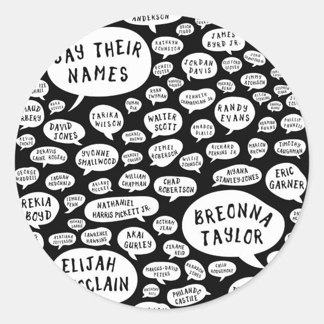 say their names classic round sticker (Front)