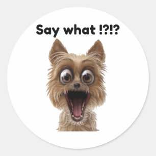 Say What !_ Cute Fun Surprised Excited Puppy Dog Classic Round Sticker