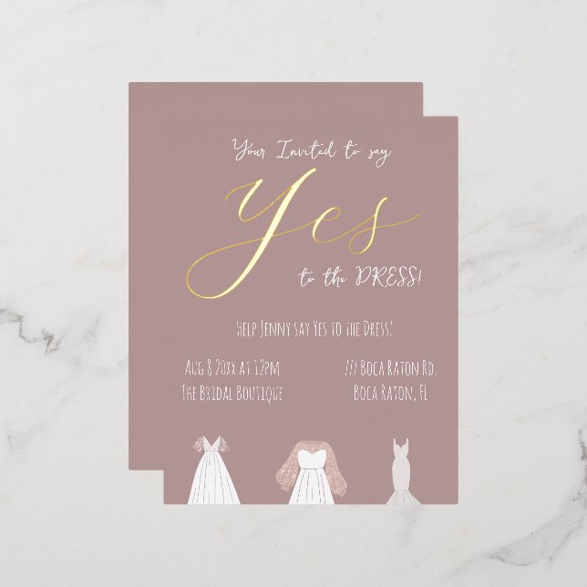Say Yes To The Dress Bridal foil Invitation (Front/Back)
