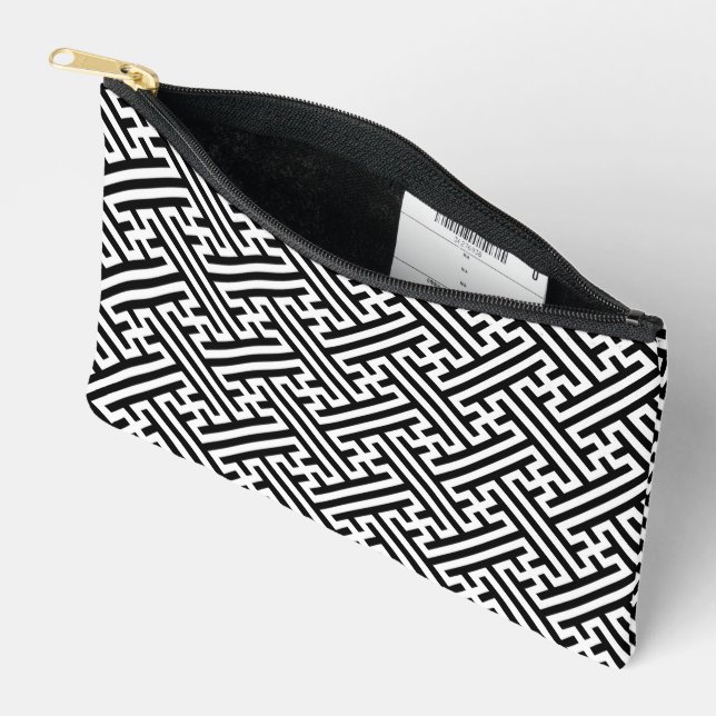 Sayagata pattern, Japanese, Black and White Accessory Pouch (Open)