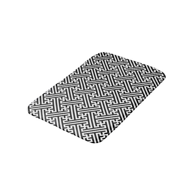 Sayagata pattern, Japanese, Black and White Bath Mat (Angled)