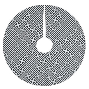 Sayagata pattern, Japanese, Black and White Brushed Polyester Tree Skirt