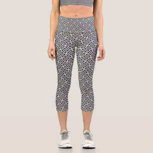 Sayagata pattern, Japanese, Black and White Capri Leggings