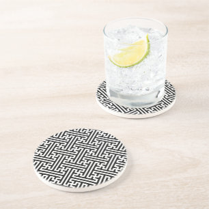 Sayagata pattern, Japanese, Black and White Coaster