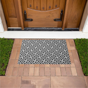 Sayagata pattern, Japanese, Black and White Doormat