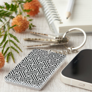 Sayagata pattern, Japanese, Black and White Key Ring