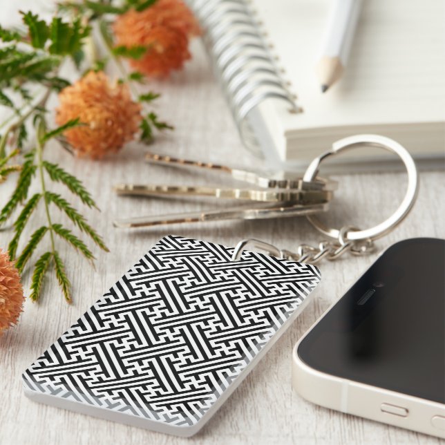 Sayagata pattern, Japanese, Black and White Key Ring (Front Right)