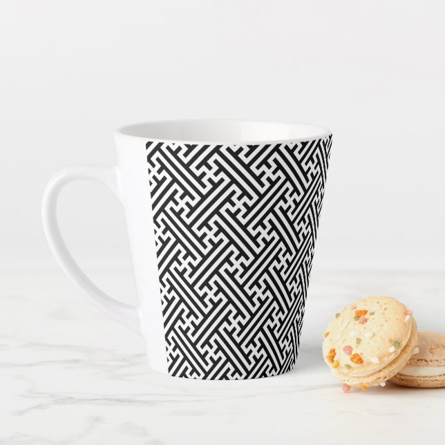 Sayagata pattern, Japanese, Black and White Latte Mug (In Situ)