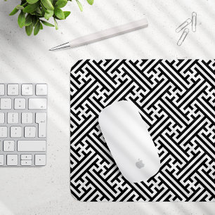 Sayagata pattern, Japanese, Black and White Mouse Mat