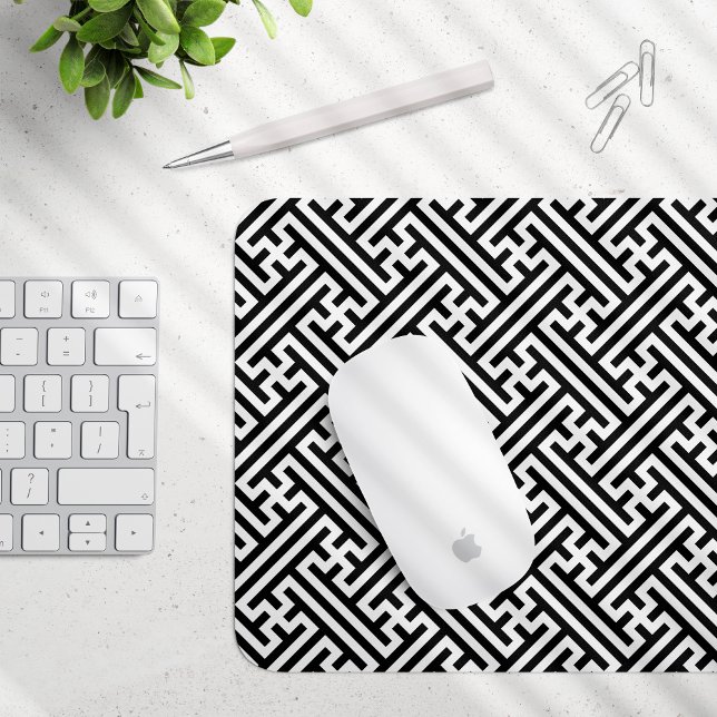 Sayagata pattern, Japanese, Black and White Mouse Mat (Creator Uploaded)