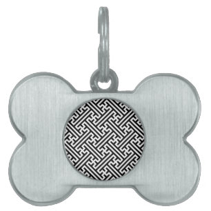 Sayagata pattern, Japanese, Black and White Pet ID Tag