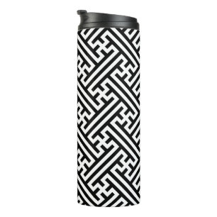 Sayagata pattern, Japanese, Black and White Thermal Tumbler