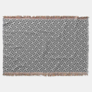 Sayagata pattern, Japanese, Black and White Throw Blanket