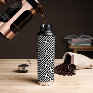 Sayagata pattern, Japanese, Black and White Water Bottle