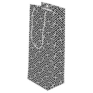 Sayagata pattern, Japanese, Black and White Wine Gift Bag