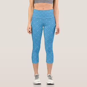 Sayagata pattern, Japanese, Blue and Baby Blue Capri Leggings