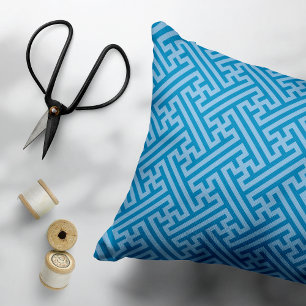 Sayagata pattern, Japanese, Blue and Baby Blue Decorative Cushion