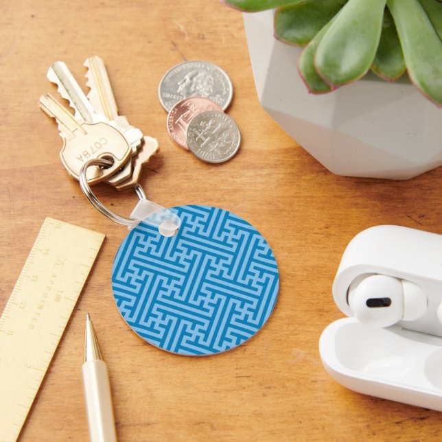 Sayagata pattern, Japanese, Blue and Baby Blue Key Ring (Desk)