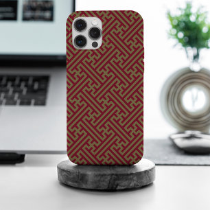 Sayagata pattern, Japanese, Burgundy and Gold iPhone 15 Pro Max Case