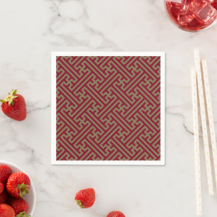 Sayagata pattern, Japanese, Burgundy and Gold Napkin