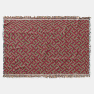 Sayagata pattern, Japanese, Burgundy and Gold Throw Blanket