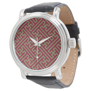 Sayagata pattern, Japanese, Burgundy and Gold Watch