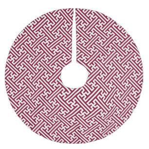 Sayagata pattern, Japanese, Burgundy and White Brushed Polyester Tree Skirt