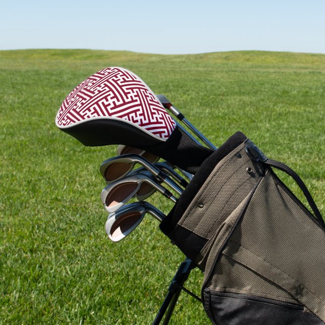 Sayagata pattern, Japanese, Burgundy and White  Golf Head Cover (In Situ)