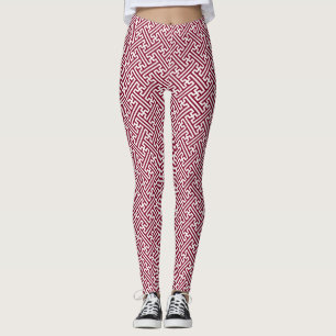 Sayagata pattern, Japanese, Burgundy and White Leggings