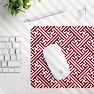Sayagata pattern, Japanese, Burgundy and White Mouse Mat