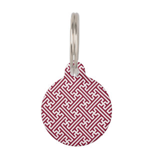 Sayagata pattern, Japanese, Burgundy and White  Pet Tag