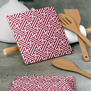 Sayagata pattern, Japanese, Burgundy and White Tile