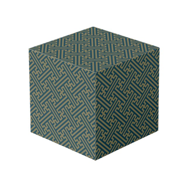 Sayagata pattern, Japanese, Gold and Navy Blue Cube (Front Angled)