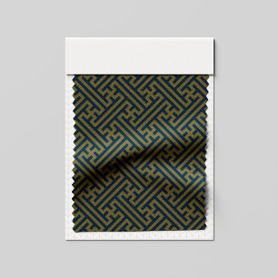 Sayagata pattern, Japanese, Gold and Navy Blue Fabric