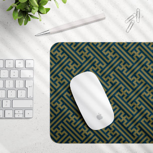 Sayagata pattern, Japanese, Gold and Navy Blue Mouse Mat