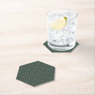 Sayagata pattern, Japanese, Gold and Navy Blue Paper Coaster