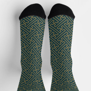 Sayagata pattern, Japanese, Gold and Navy Blue Socks