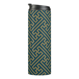 Sayagata pattern, Japanese, Gold and Navy Blue Thermal Tumbler