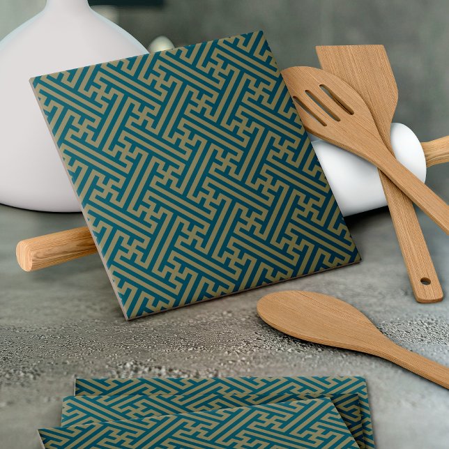 Sayagata pattern, Japanese, Gold and Navy Blue Tile (Creator Uploaded)