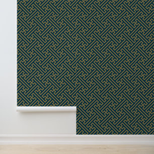 Sayagata pattern, Japanese, Gold and Navy Blue Wallpaper