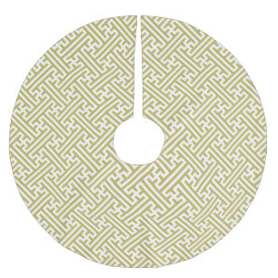 Sayagata pattern, Japanese, Gold and White Brushed Polyester Tree Skirt